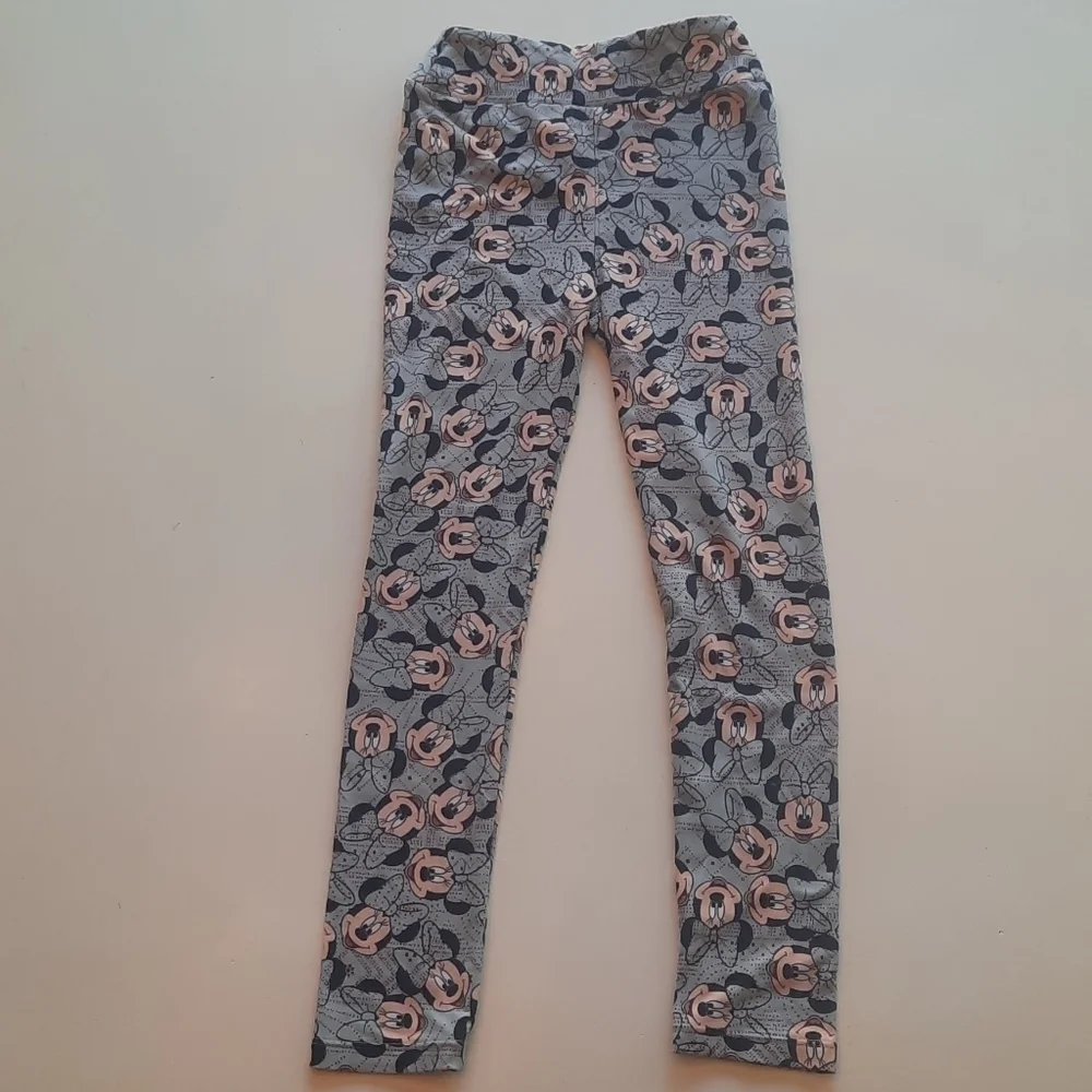 LuLaRoe Disney Minnie Mouse Kids Leggings Gray Pink L/XL